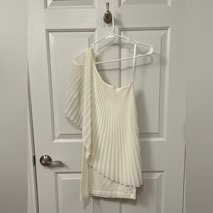 White stretchy dress with asymmetrical pleated overlay - S